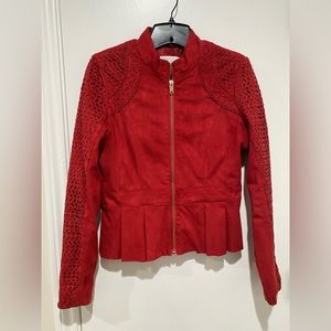 Red Suede peplum jacket, XS